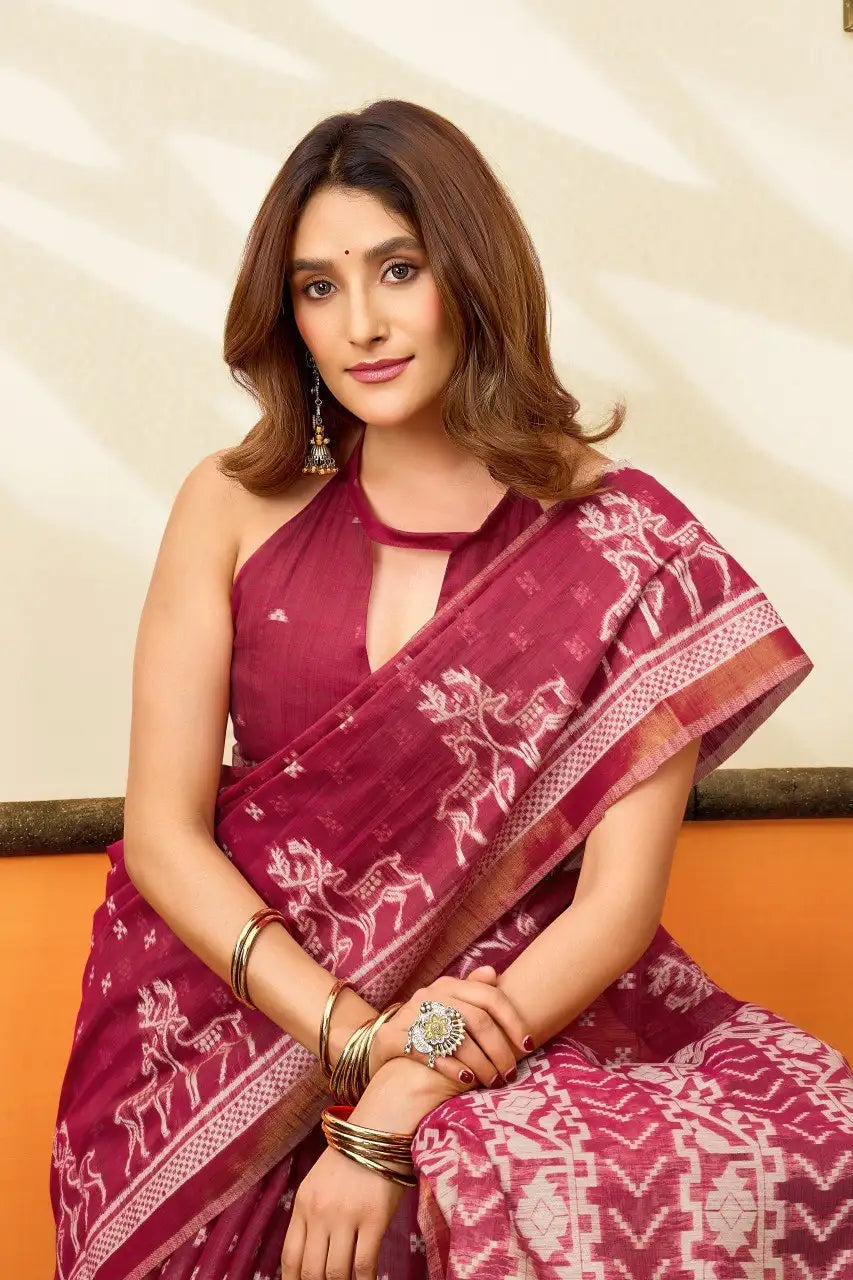 Dark Pink Jacquard Weaving Saree body close-up – fine jacquard woven texture across cotton drape | KS305 Kalyanja