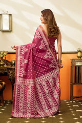 Dark Pink Jacquard Weaving Saree woven pallu detail – richly textured panel | KS305 Kalyanja