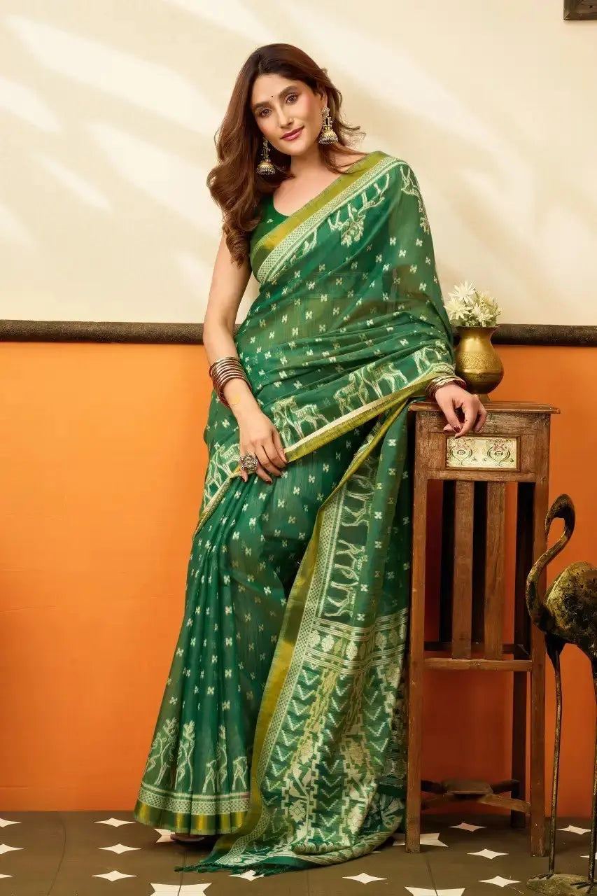 Green Jacquard Weaving Saree close-up – vibrant green tone with woven jacquard texture | KS305 Kalyanja