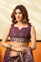 Wine Jacquard Weaving Saree back view – woven pallu draped over shoulder | KS305 Kalyanja