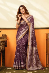 Wine Jacquard Weaving Saree zari border close-up – crisp metallic border, cotton | KS305 Kalyanja