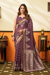 Wine Jacquard Weaving Saree front drape – zari border, woven pallu, cotton | KS305 Kalyanja