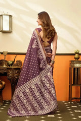 Wine Jacquard Weaving Saree woven pallu detail – richly textured panel | KS305 Kalyanja