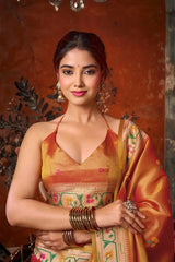 Orange Tissue Silk Blend Jacquard Weaving Saree body close-up – intricate jacquard woven texture | KS309 Kalyanja