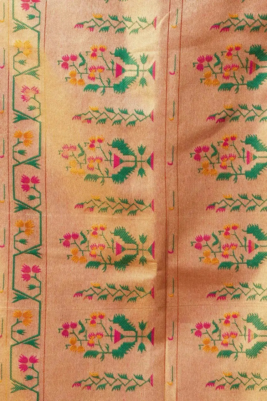 Orange Tissue Silk Blend Jacquard Weaving Saree flat lay – full 5.5m with blouse piece, KS309 by Kalyanja