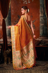 Orange Tissue Silk Blend Jacquard Weaving Saree contrast pallu detail – KS309 by Kalyanja