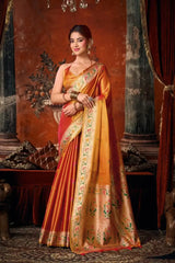 Orange Tissue Silk Blend Jacquard Weaving Saree side drape – jacquard weaving detail, tissue silk | KS309 Kalyanja