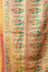 Close-up of Paithani woven pallu — Pink Tissue Silk Saree multicolour floral jacquard on gold cream ground