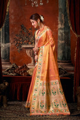 Soft Peach Tissue Silk Blend Jacquard Weaving Saree contrast pallu detail – KS309 by Kalyanja