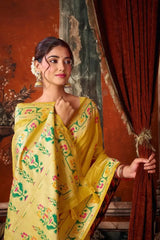 Yellow Tissue Silk Blend Jacquard Weaving Saree body close-up – intricate jacquard woven texture | KS309 Kalyanja