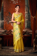 Yellow Tissue Silk Blend Jacquard Weaving Saree contrast pallu detail – KS309 by Kalyanja