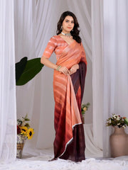 Soft Peach Wine Ombre Saree — full front view showing gradient depth in premium monsoon fabric