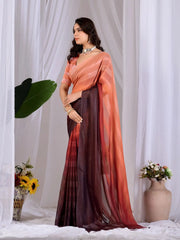 Side profile of Soft Peach & Wine Ombre Saree — full length gradient from peach top to wine hem