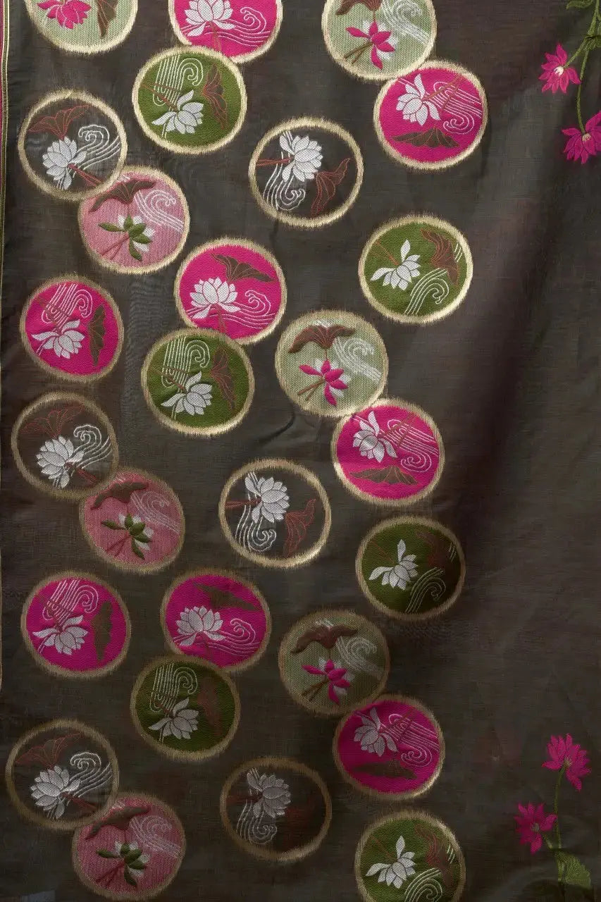 Black Jacquard Weaving Saree Khadi Cotton flat lay – full 5.5m with blouse piece, KS313 by Kalyanja