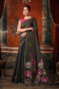 Black Jacquard Weaving Saree – Khadi Cotton Festive Wear