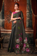 Black Jacquard Weaving Saree Khadi Cotton woven pallu detail – KS313 by Kalyanja