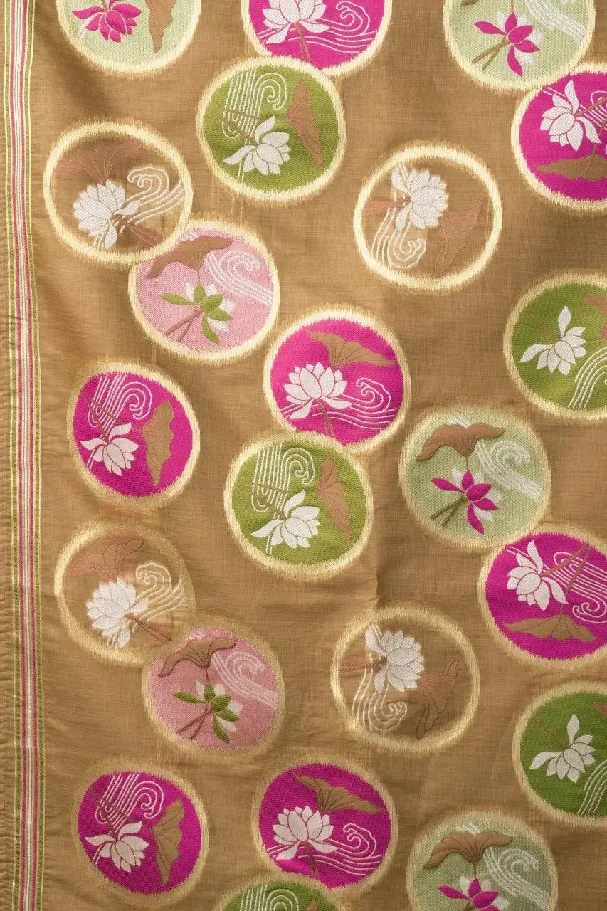 Brown Jacquard Weaving Saree Khadi Cotton flat lay – full 5.5m with blouse piece, KS313 by Kalyanja