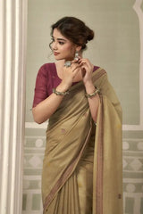 Beige Jacquard Weaving Cotton Saree body close-up – jacquard woven texture on warm beige cotton | KS325 Kalyanja