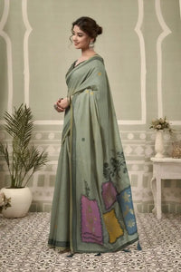 Dark Green Jacquard Weaving Cotton Saree – Woven Festive Wear