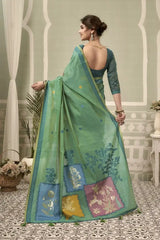 Mint Green Jacquard Weaving Cotton Saree contrast border close-up – clean contrast edge on mint cotton | KS325 Kalyanja