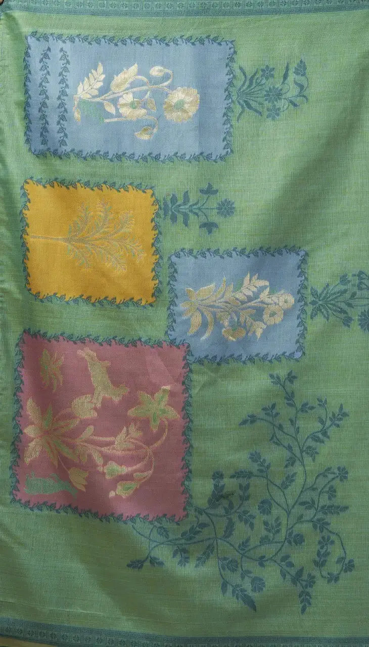 Mint Green Jacquard Weaving Cotton Saree flat lay – full 5.5m with blouse piece, KS325 by Kalyanja