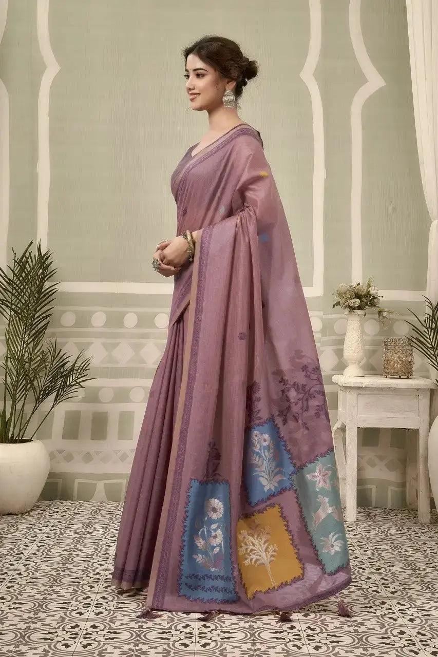Purple Jacquard Weaving Cotton Saree woven pallu detail – KS325 by Kalyanja