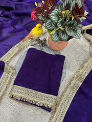 Purple Satin Silk Saree Fendi fabric model shot – bridal drape with gold lace border | KS333 Kalyanja