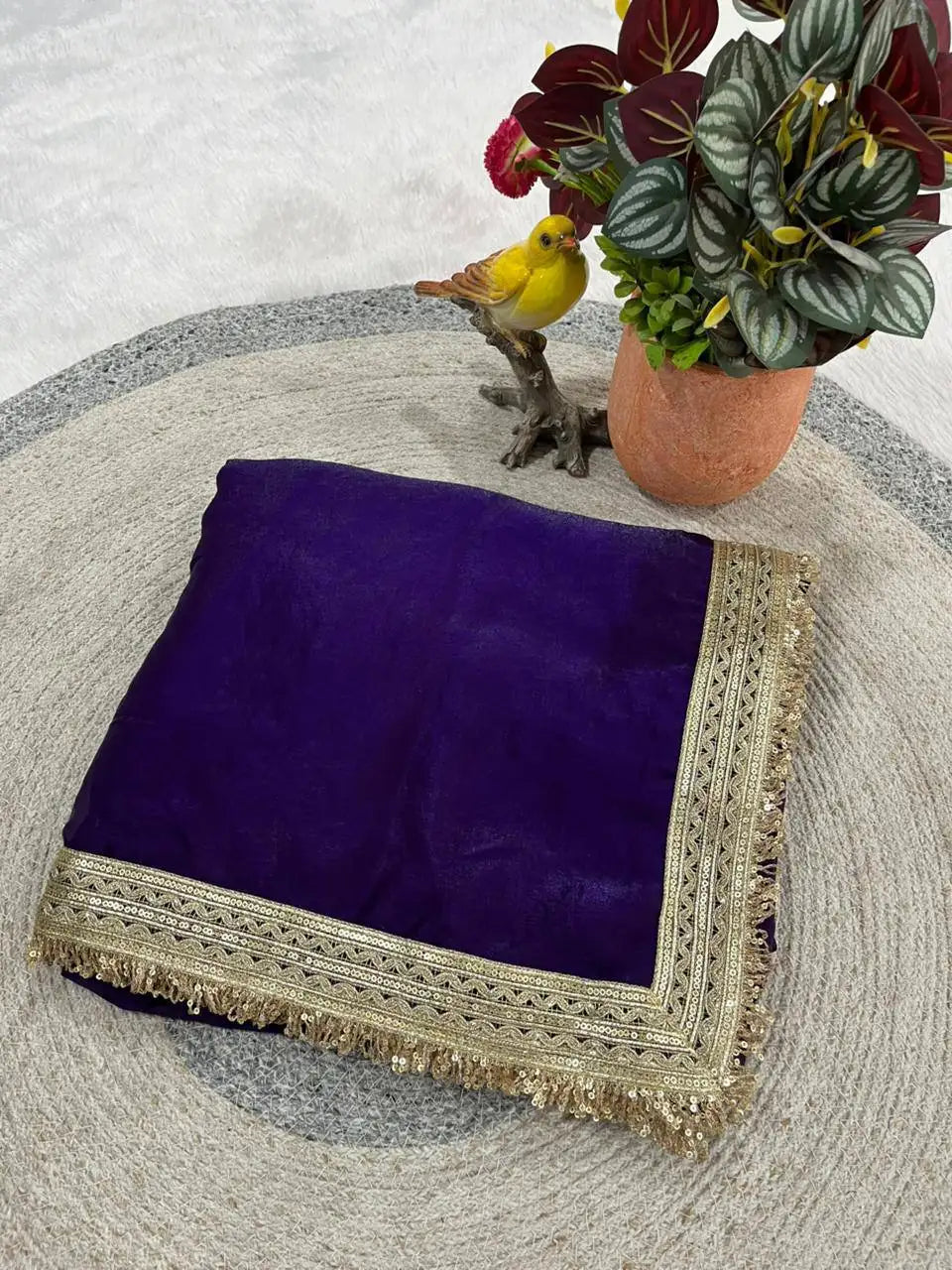 Purple Satin Silk Saree Fendi fabric model shot 2 – festive wedding wear | KS333 Kalyanja