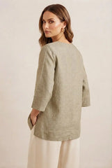 Olive Green Embroidered Short Kurti – Back View | Covered Back | Kalyanja