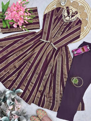 Wine mirror work suit flat lay showing open back dori tie-up