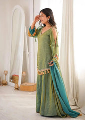 Green Mirror Work Suit – back view showing open dori tie-up back