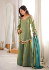 Green Mirror Work Suit – second front view showing full length and Palazzo