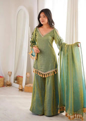 Green Mirror Work Suit – third full-length view of complete 3-piece set