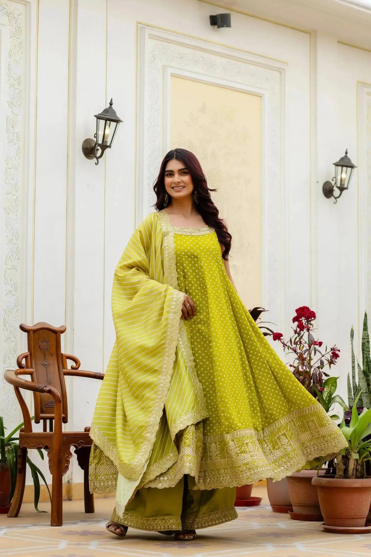 Android Green Anarkali Suit – second back view with dupatta