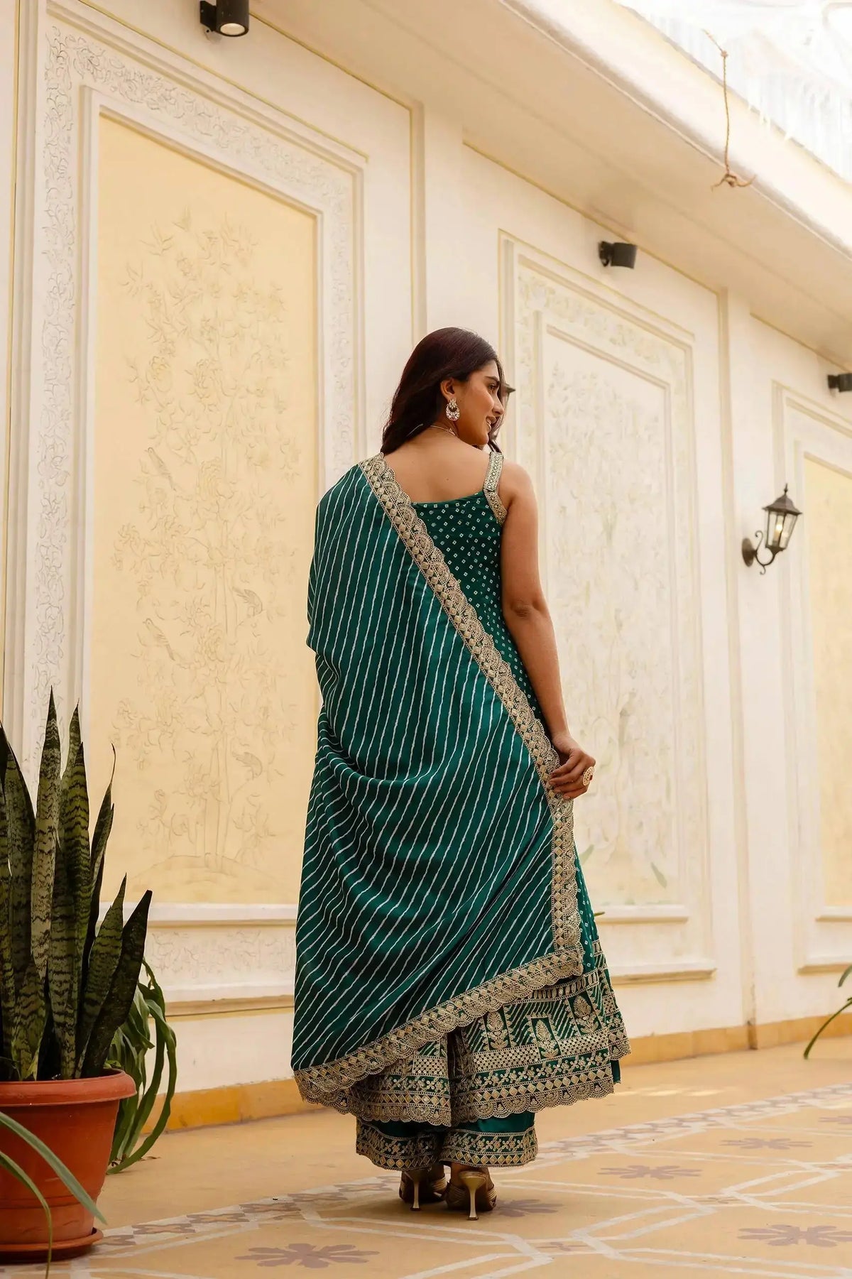 Teal Green Anarkali Suit – second back view with dupatta