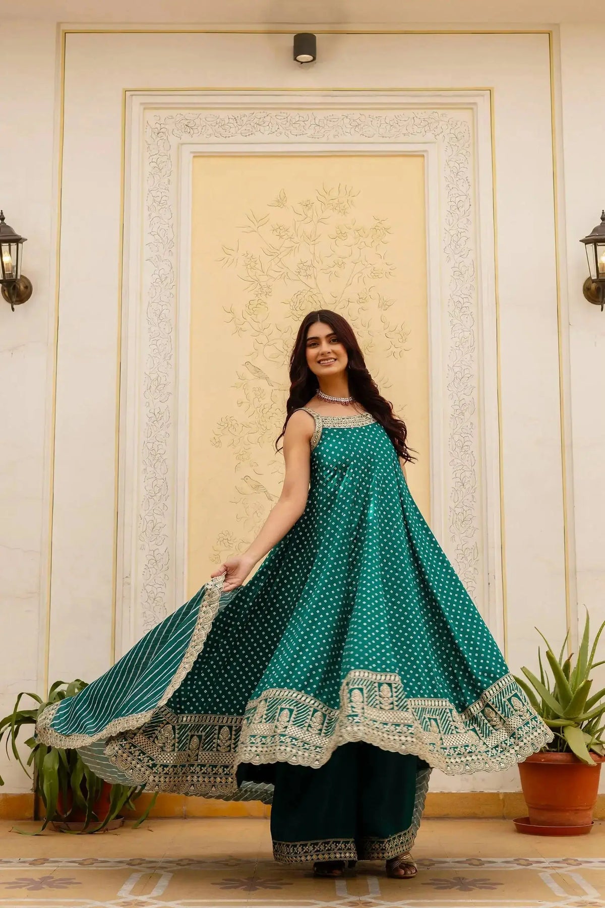 Teal Green Anarkali Suit – second front view showing full Maxi length and Palazzo
