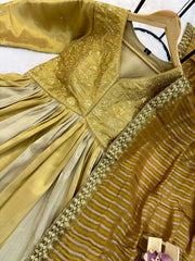 KU218 Beige Sequins Embroidered Anarkali Suit – Flat lay close-up of yoke showing dense floral sequins and zari embroidery