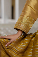 KU218 Beige Anarkali Suit – Sleeve cuff close-up showing dense sequins and zari thread embroidery in floral pattern