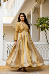 KU218 Beige Sequins Embroidered Anarkali Suit – Spinning flair pose showing the stunning width of the Viscose Banarasi Silk Blend skirt