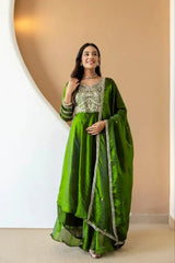Green Sequins Embroidered Suit – back view showing U-back with cross-laced tie-up