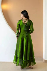 Green Suit – gold sequins and paisley arch embroidery detail close-up on yoke