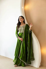 Green Anarkali Suit – second front view showing full Maxi length with pant and dupatta