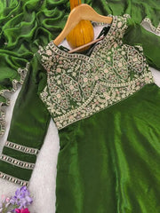 Green Anarkali Suit – full-length angled view showing dupatta drape and pant
