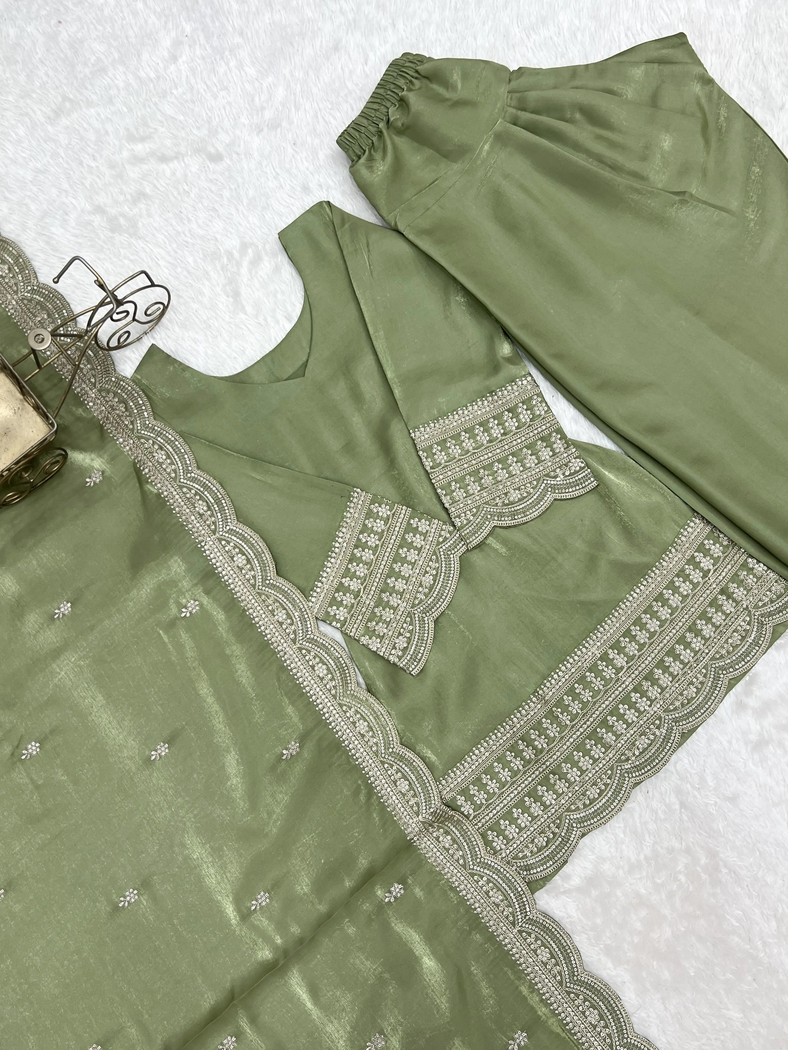 Pista Green Shalwar Suit – second front view showing full kurta length and shalwar