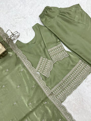 Pista Green Shalwar Suit – second front view showing full kurta length and shalwar