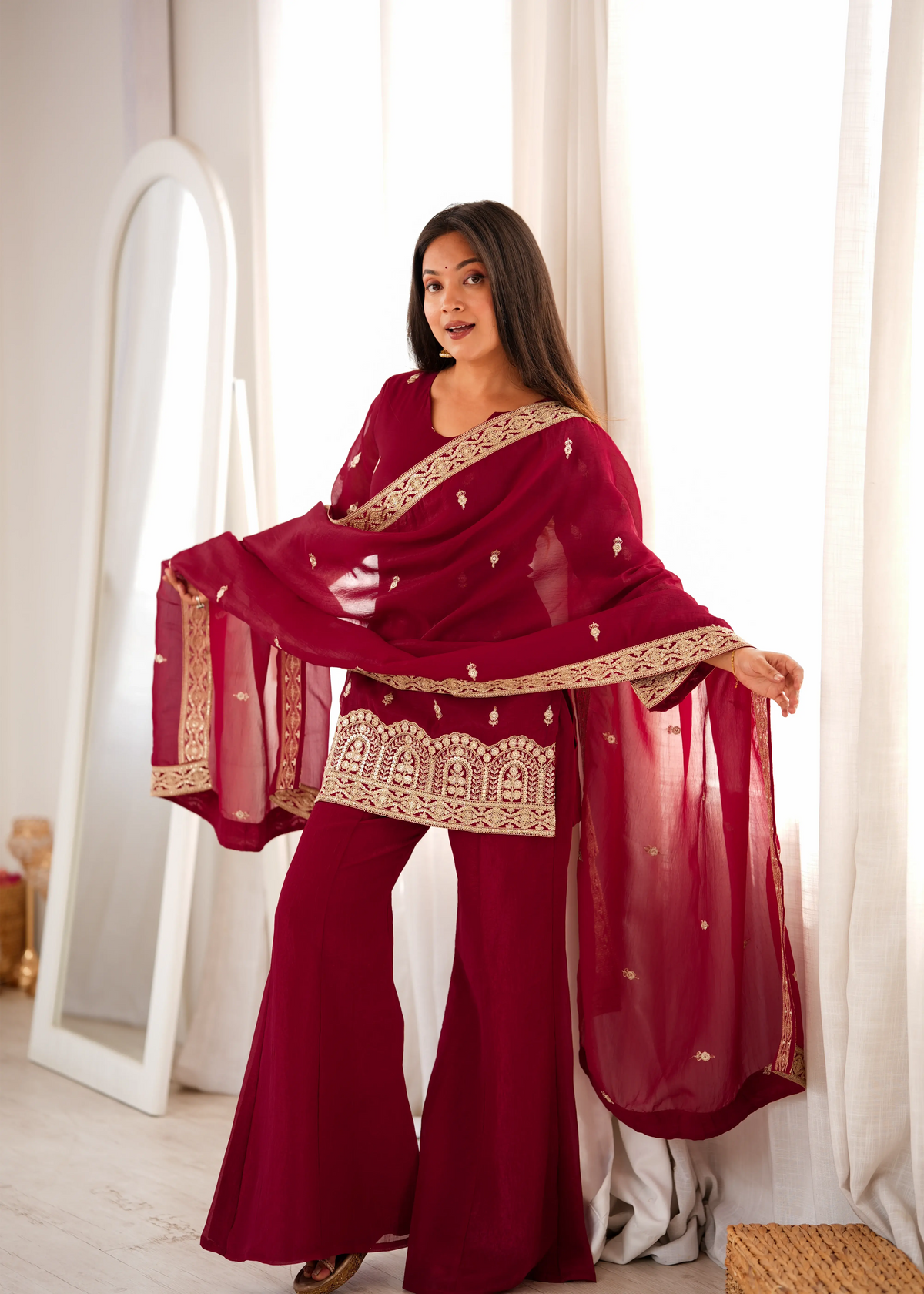 Maroon Crunchy Silk Blend Suit with Zari Work Dupatta – KU239