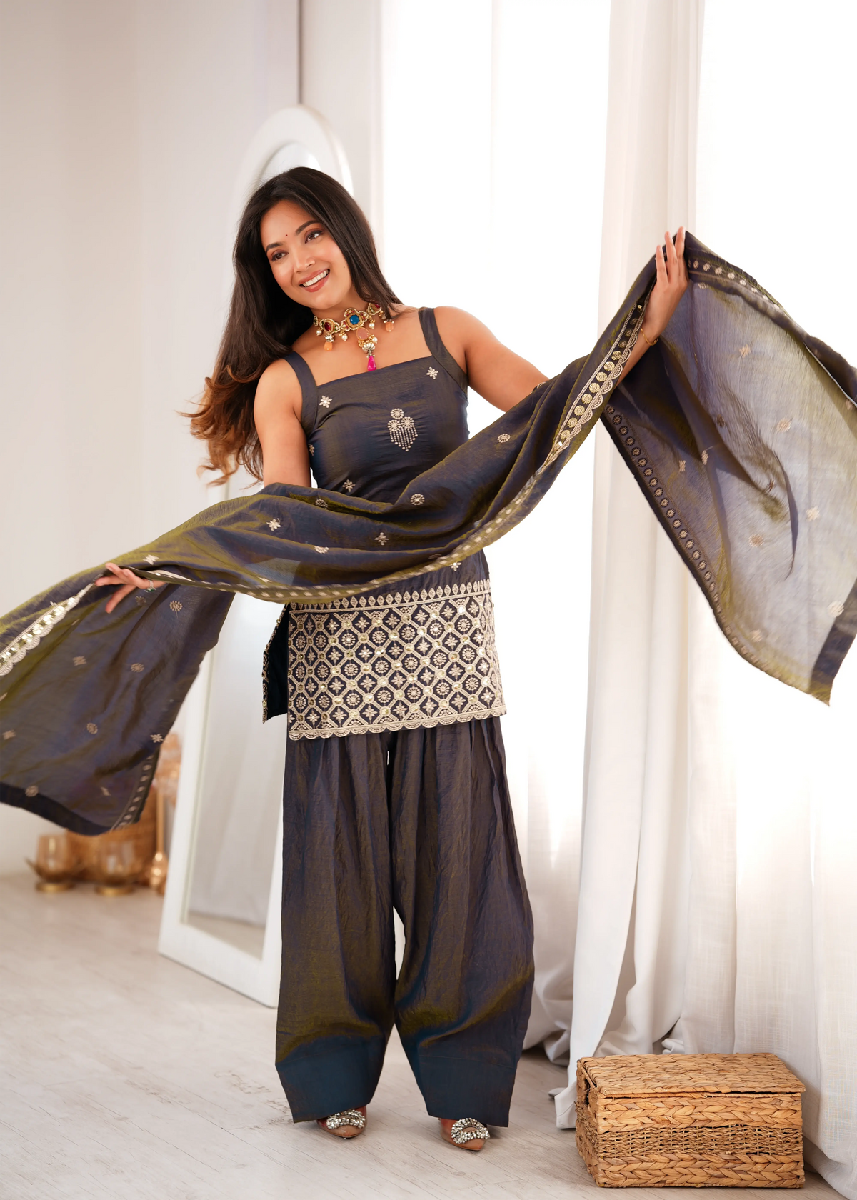 Black Sequins Embroidered Suit with Dupatta Spread – KU240 | Kalyanja