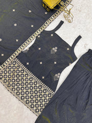 Black Sequins Embroidered Suit – Flat Lay Detail Zari Work | Kalyanja
