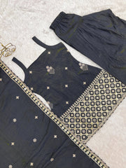 Black Sequins Embroidered Suit – Flat Lay Side View | KU240 | Kalyanja