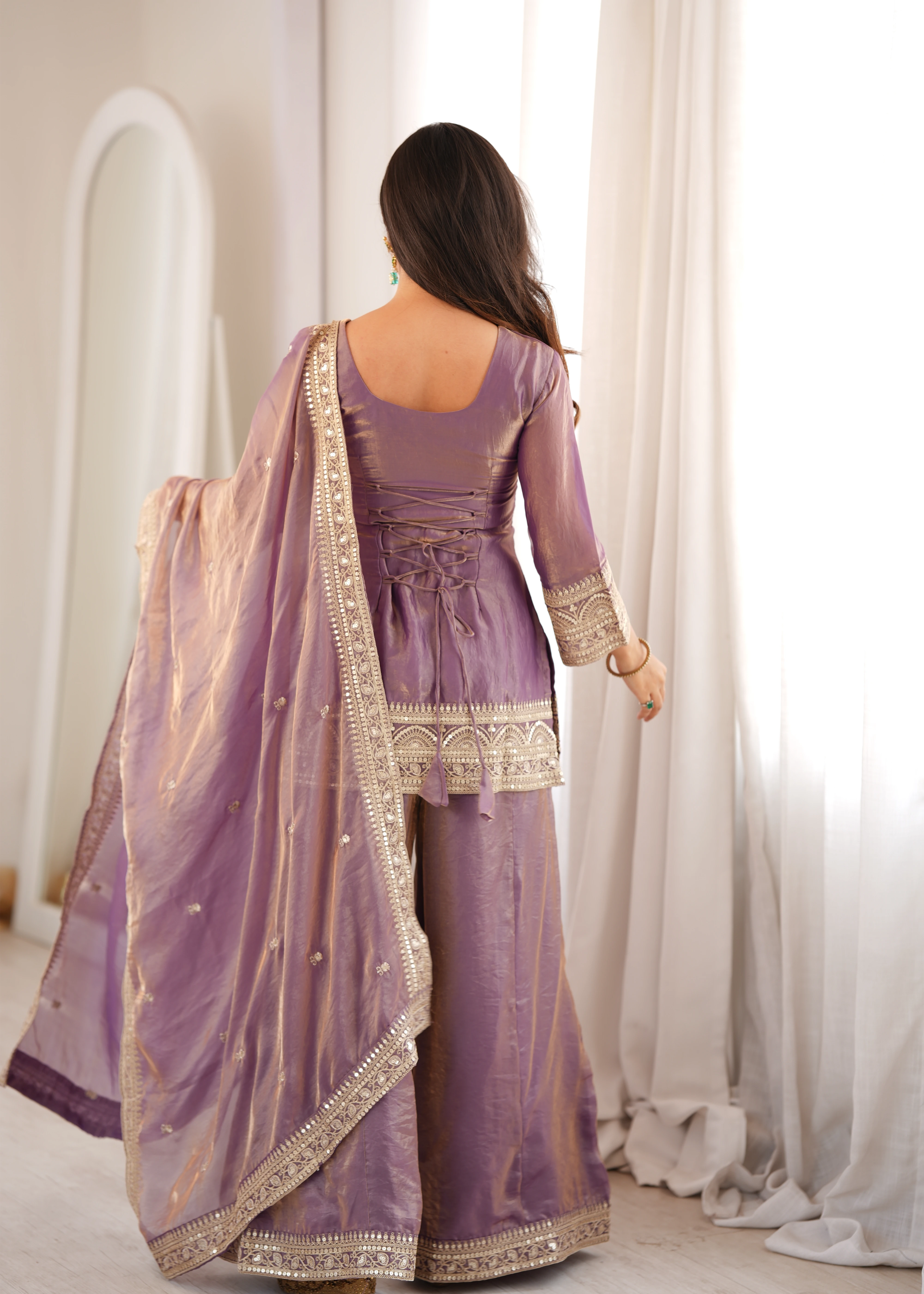 Lavender Pink Suit Back View Showing Open with Dori Tie-Up – KU241